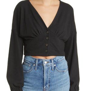 MADEWELL Black Deep-V Button Front Crop Top | NWT | XS